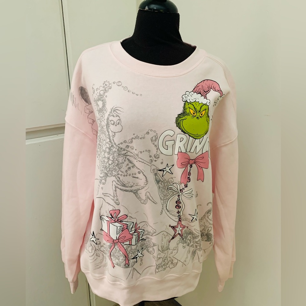 Hybrid Apparel Pink Christmas Grinch Sweatshirt